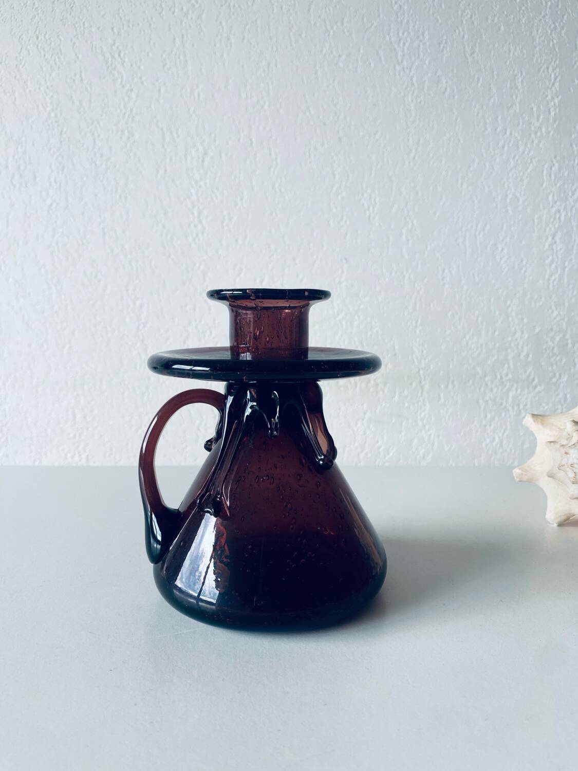 Bubble blown glass candle holder