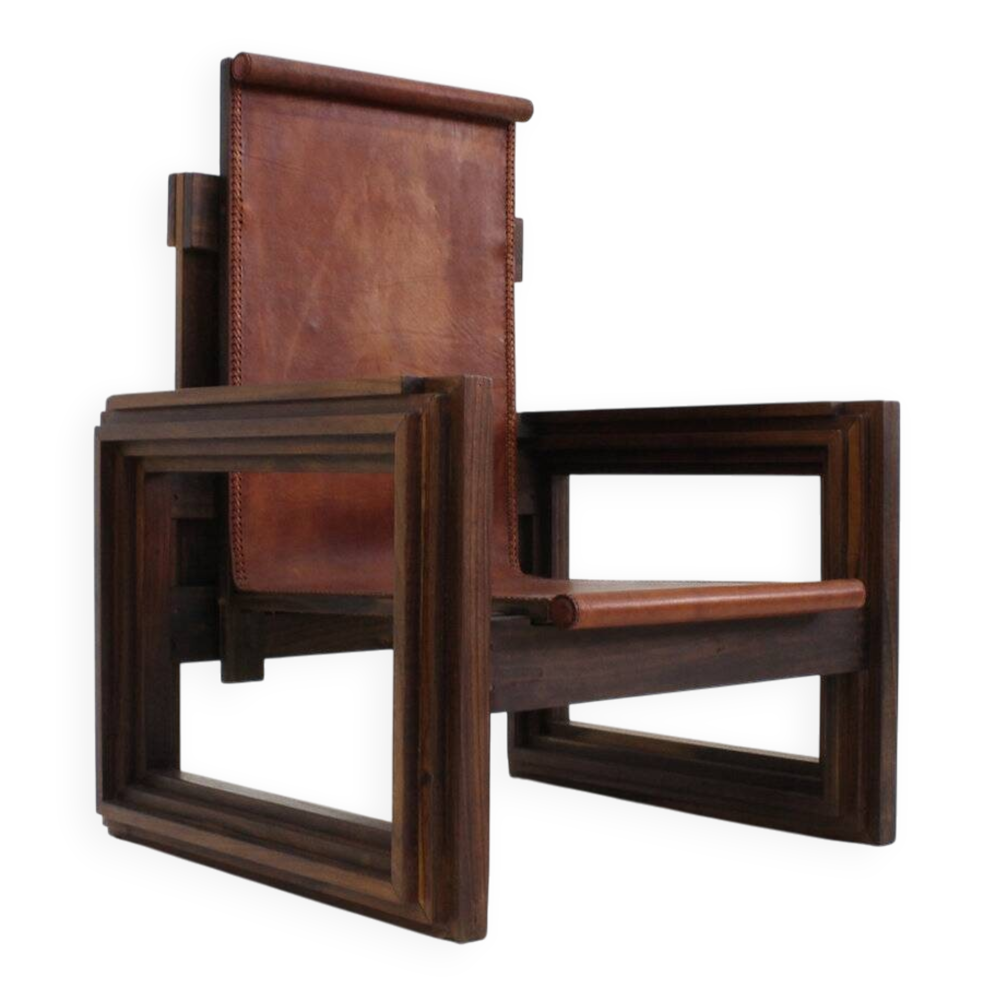 Vintage sculptural leather armchair by Anacleto Spazzapan, Italy 1970s