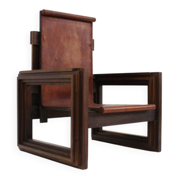 Vintage sculptural leather armchair by Anacleto Spazzapan, Italy 1970s