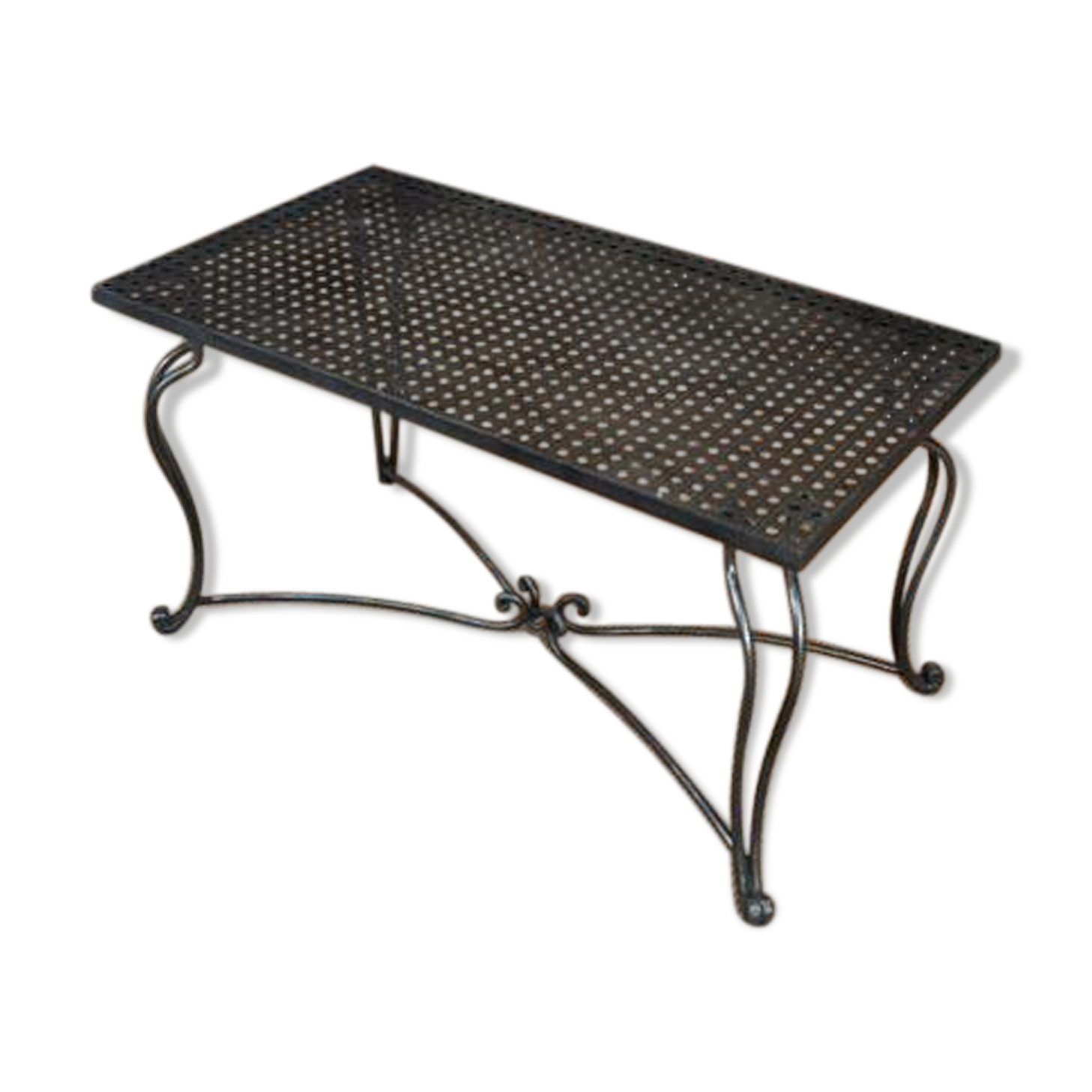 Metal coffee table perforated wrought iron foot 1940