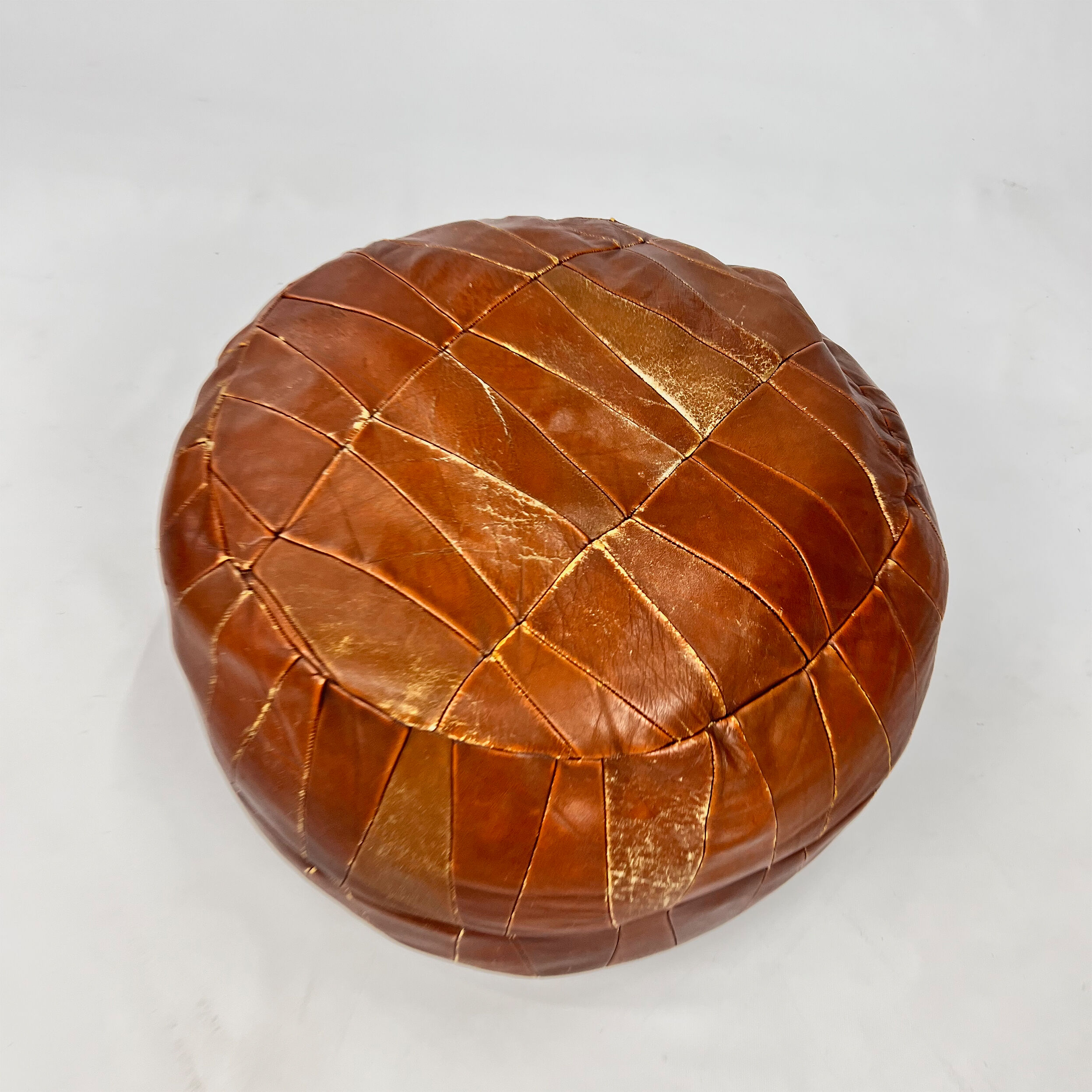 Vintage leather patchwork pouf, 1970