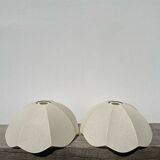 Paire de suspensions fleurs en tissu beige