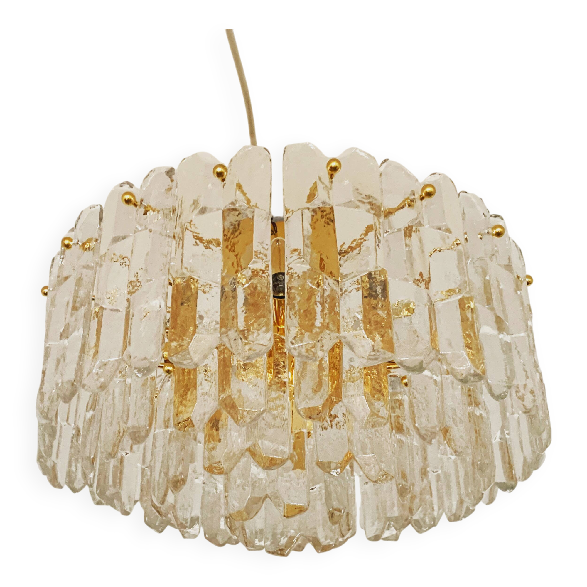 Gilded ice glass ceiling chandelier by J.T. Kalmar