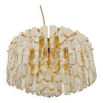 Lustre en verre glacé doré de J.T. Kalmar