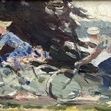 Old painting signed Oil on cardboard dimension: height - 34cm - width -58cm -