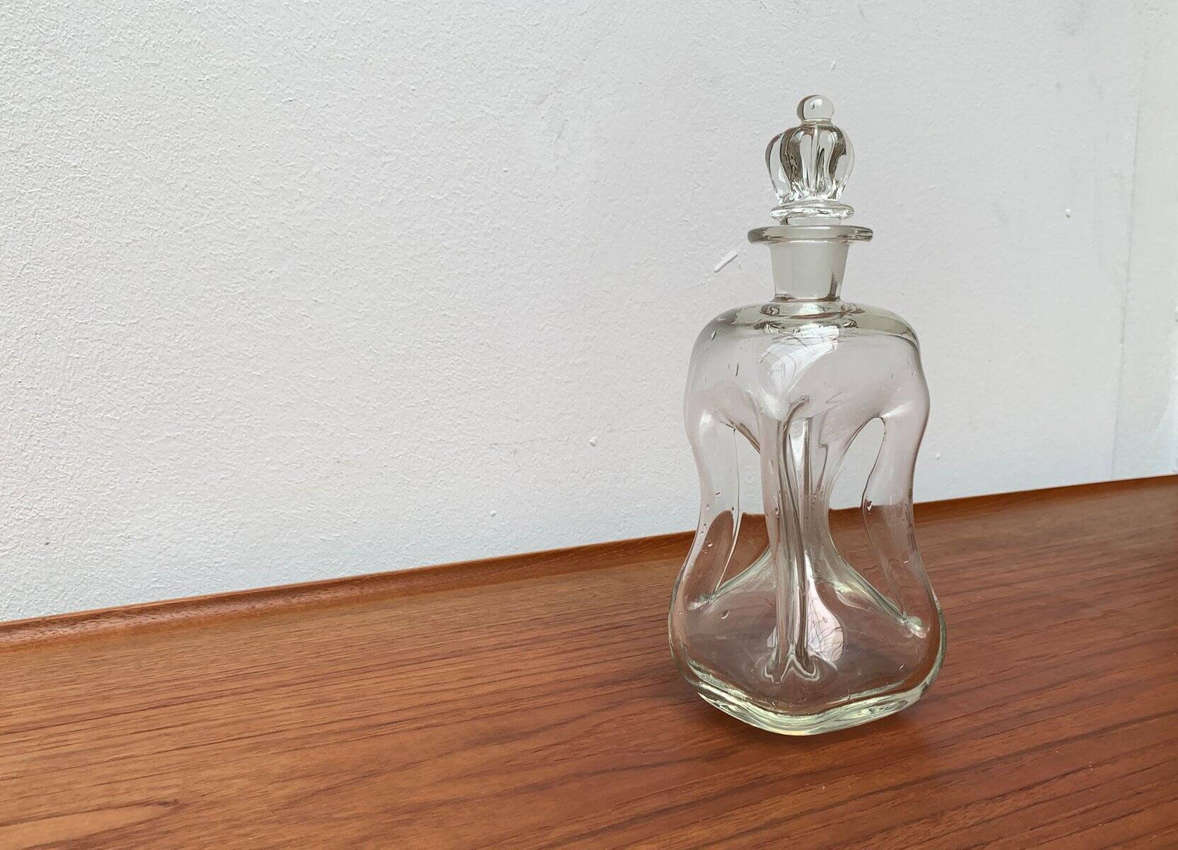 Danish Vintage Glass Kluk Kluk Bottle with Crown Glass Stopper from Holmegaard, 1970s