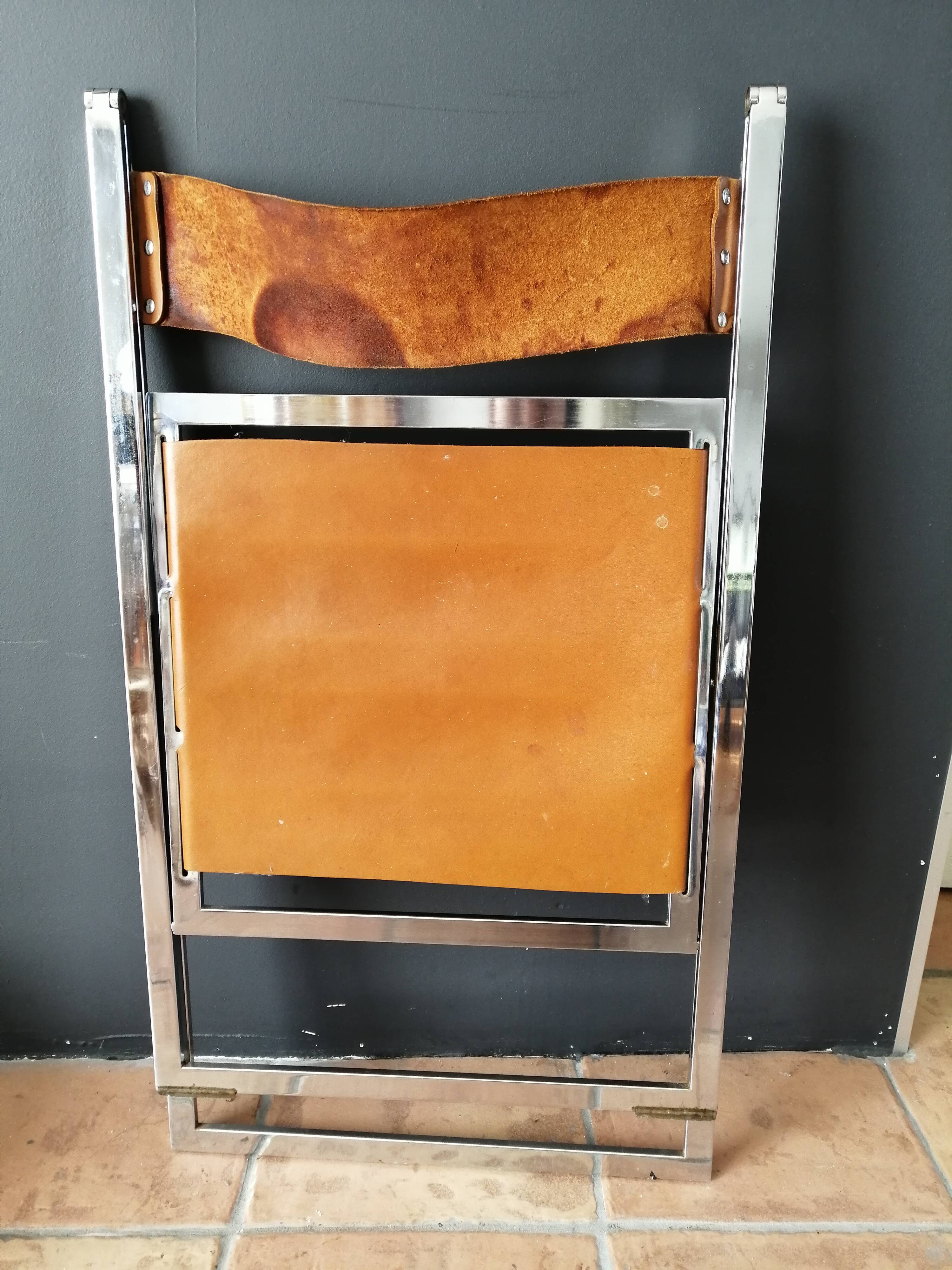 Leather folding chair "Elios" 60s