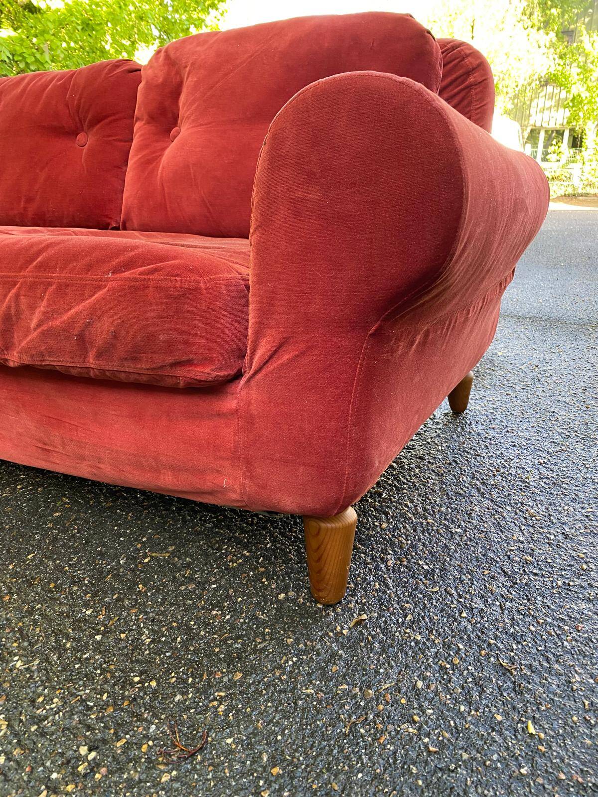 Vintage Scandinavian 3-seater burgundy velvet sofa