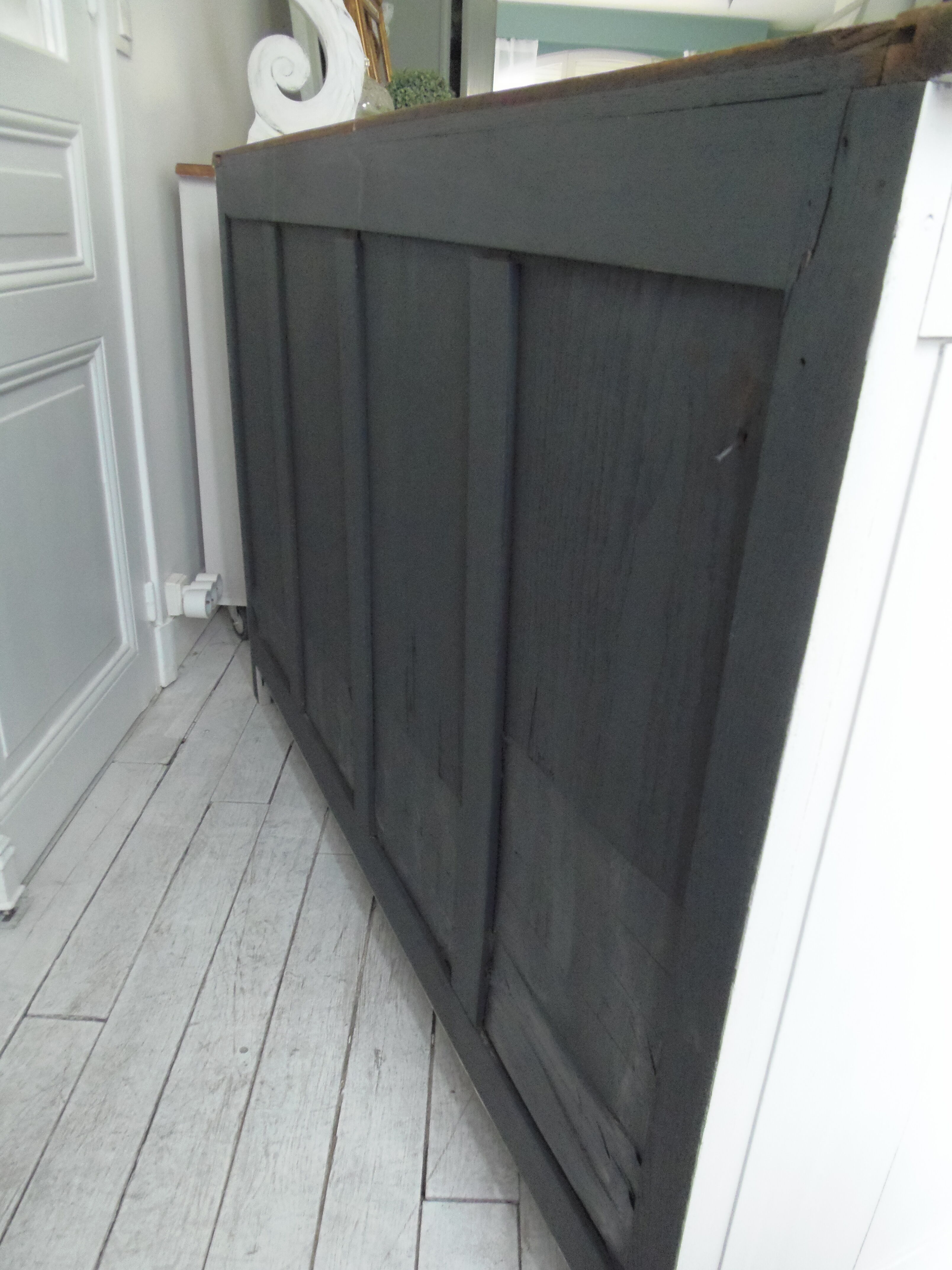 Art Deco sideboard patinated pearl gray, oak top.