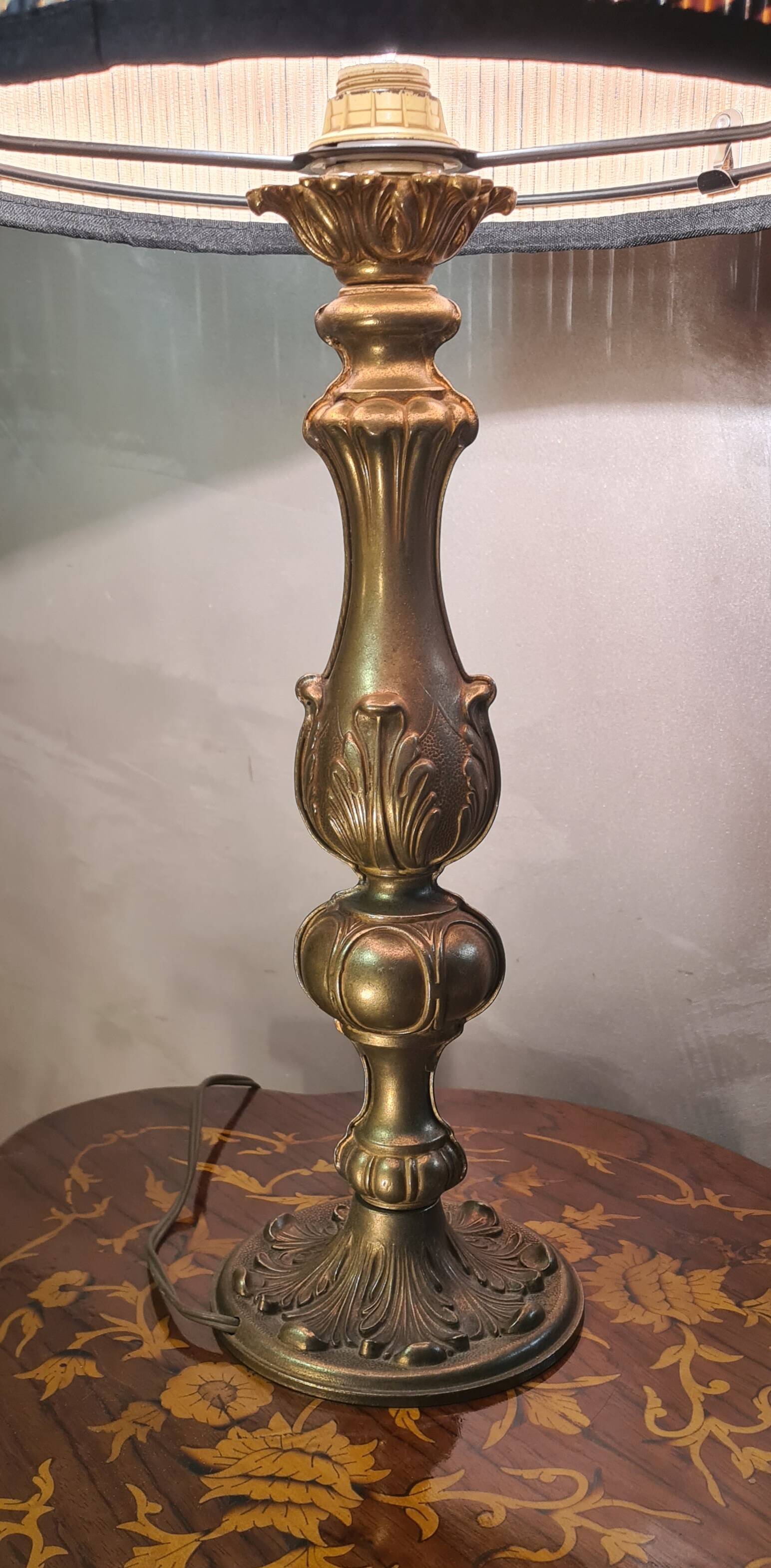 lampe laiton  1960 neo classique abat jour bambou  motif geometrique elec o