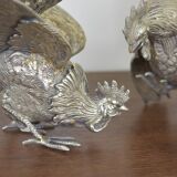 Pair of silver brass roosters