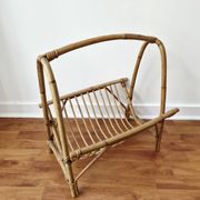 Vintage rattan magazine rack in bohemian style '1970s -