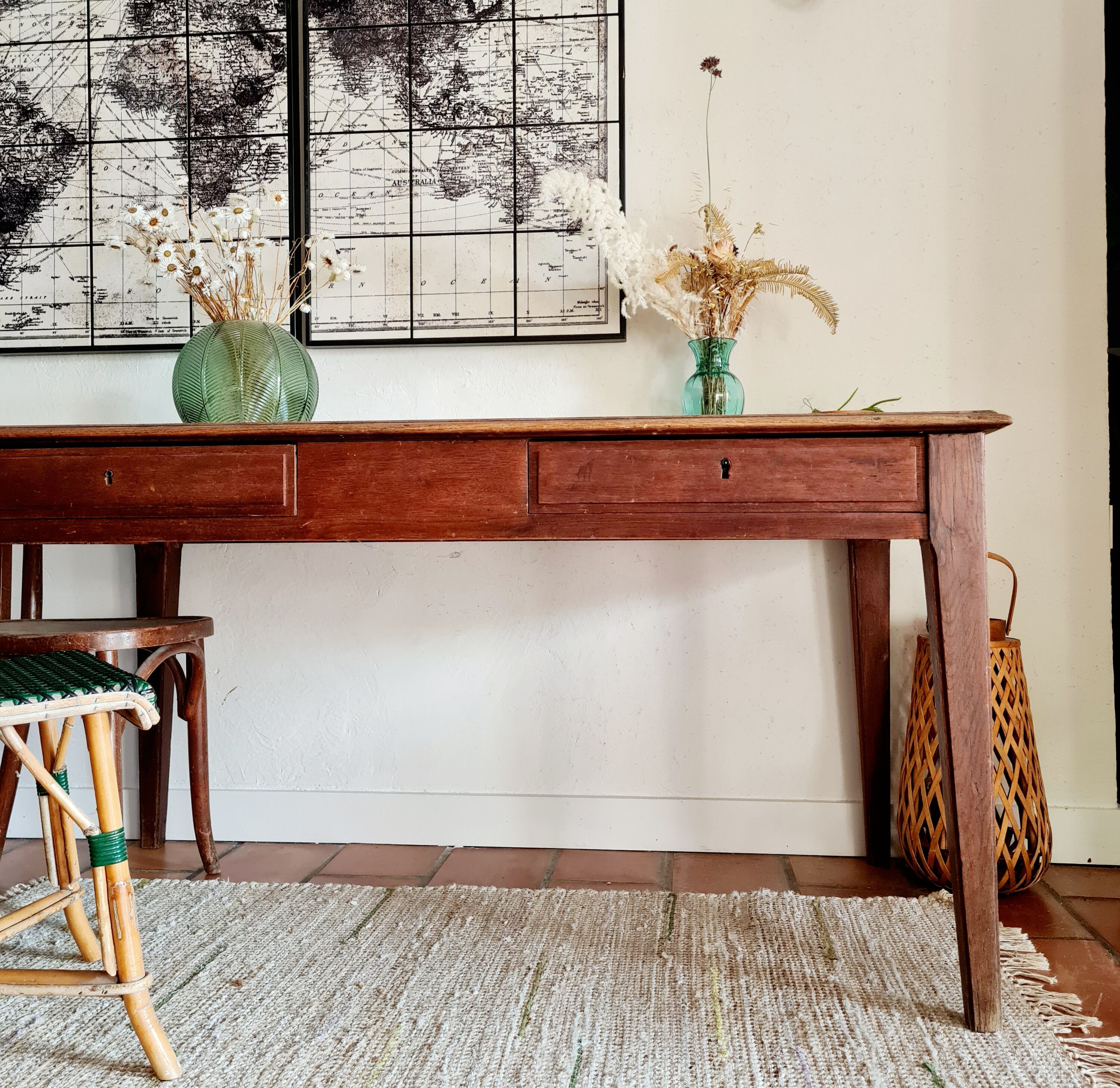 Old farmhouse table compass legs