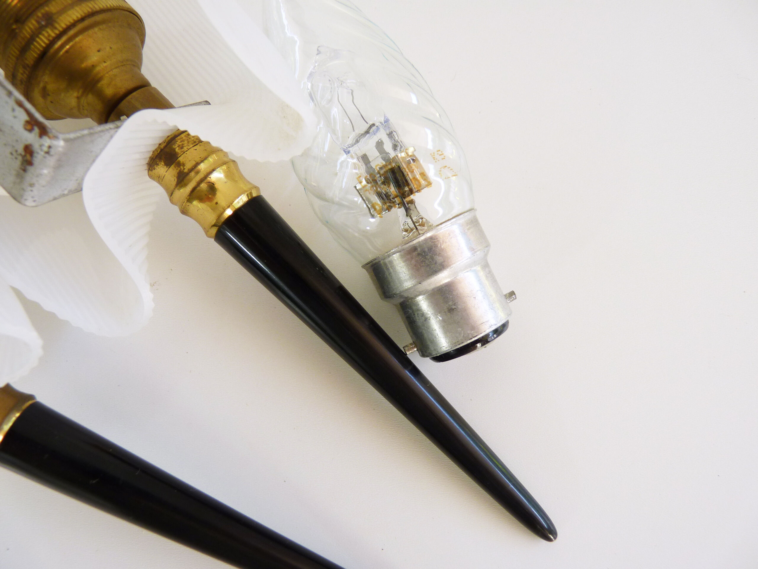 Pair of brass and plexiglass rockabilly rockabilly wall light