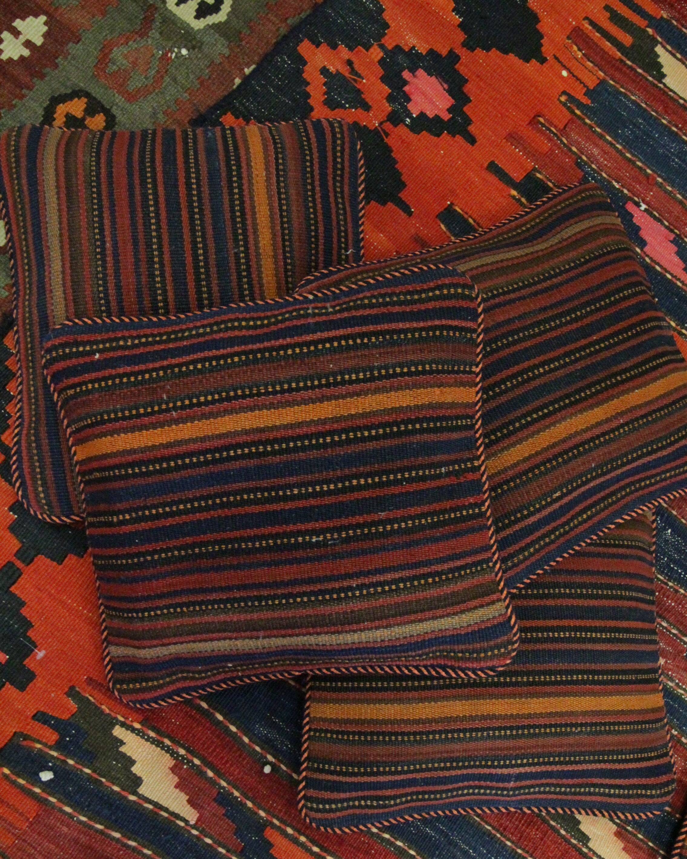 Striped Kilim Cushion Cover Handwoven Wool Scatter Pillow- 35x35cm