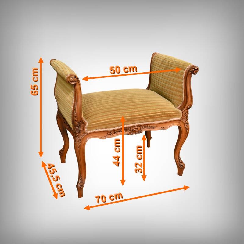 Small Louis XV Style Bench with Armrests in Blond Mahogany – 1920