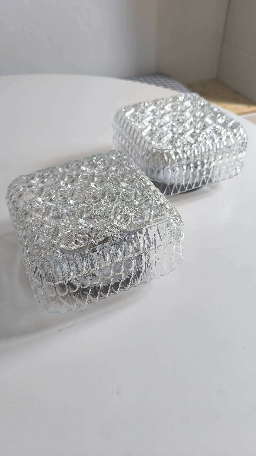 Pair of pressed glass wall lights, 1970