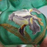 old small frosted glass ball vase floral art nouveau decor legras mont