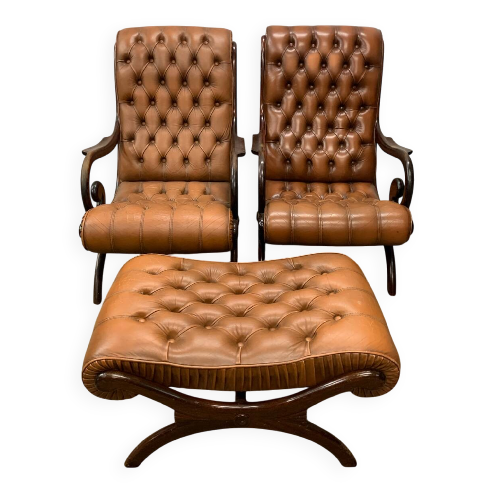 Many Vintage English Chesterfield Ottomans