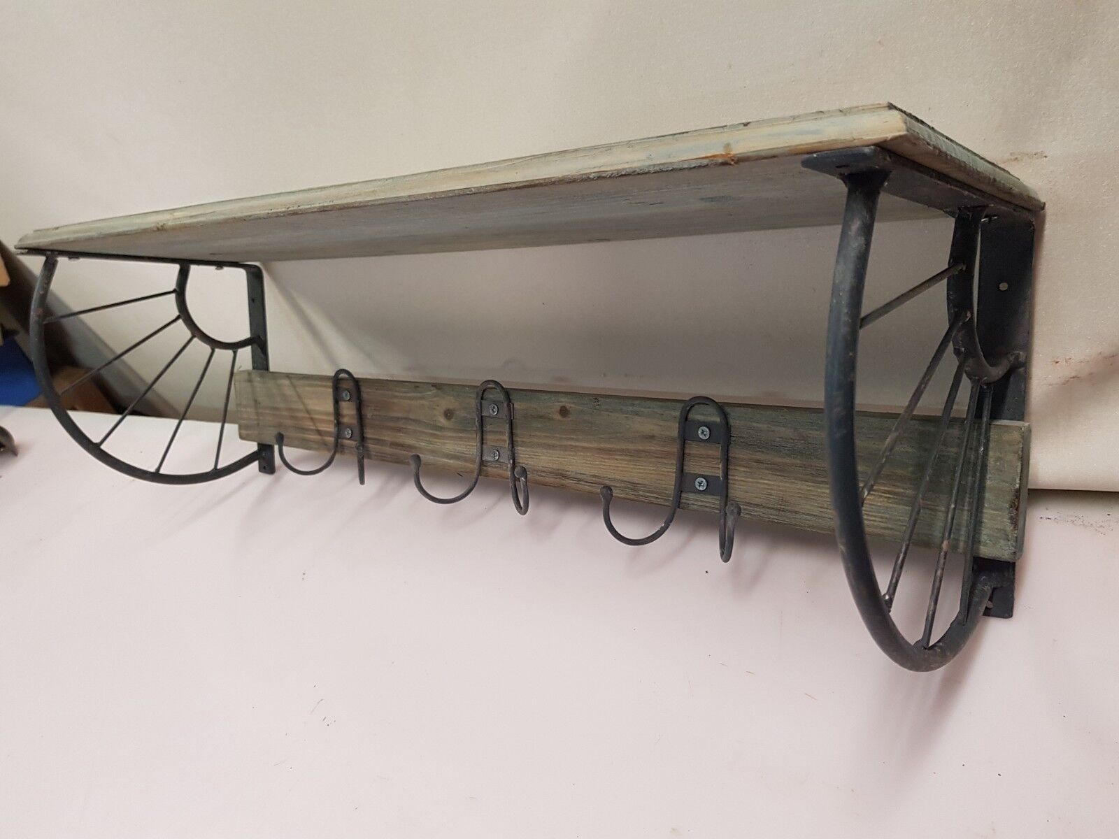 Coat rack with iron and wood hat rack