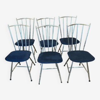 set of six metal chairs