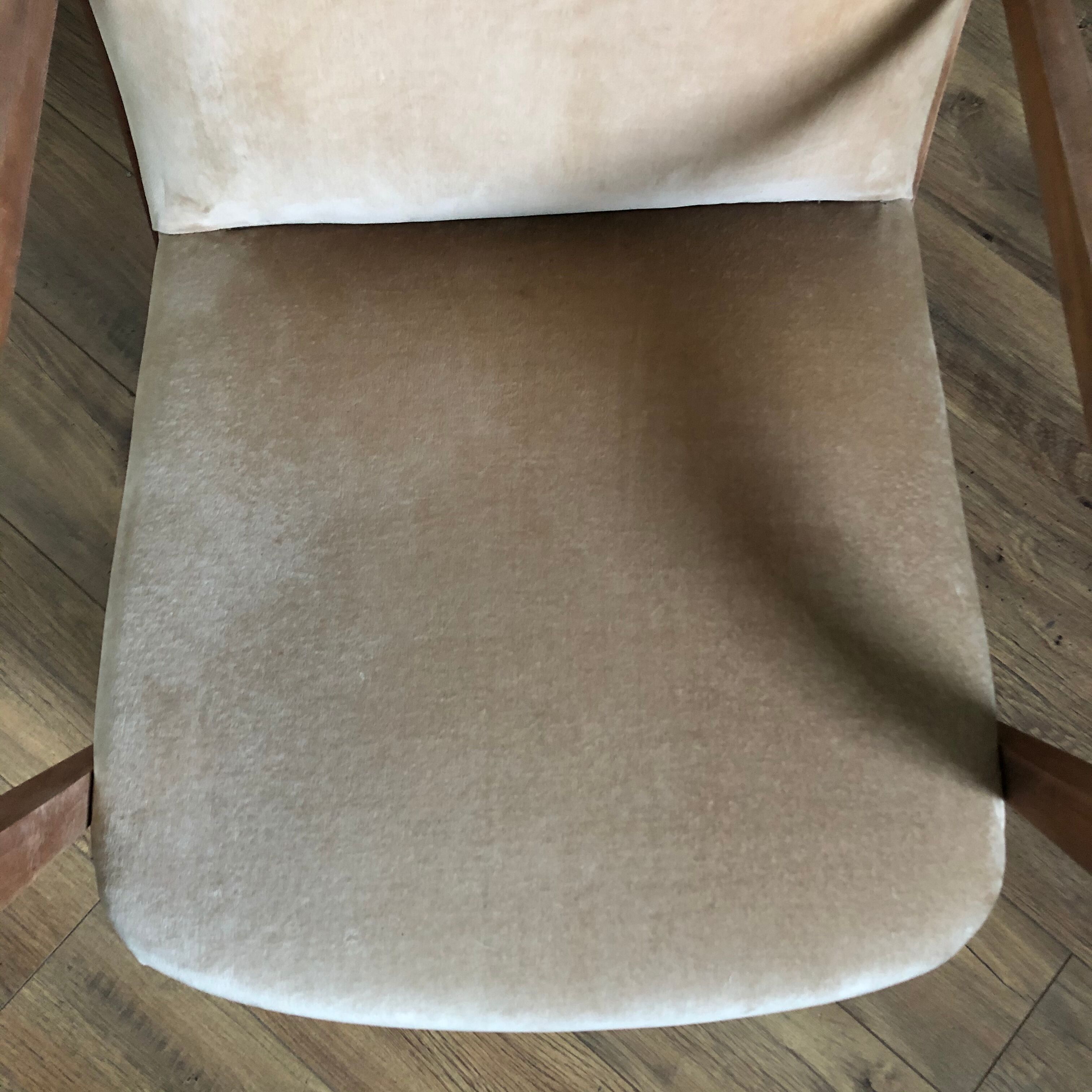 Velvet and wood armchair