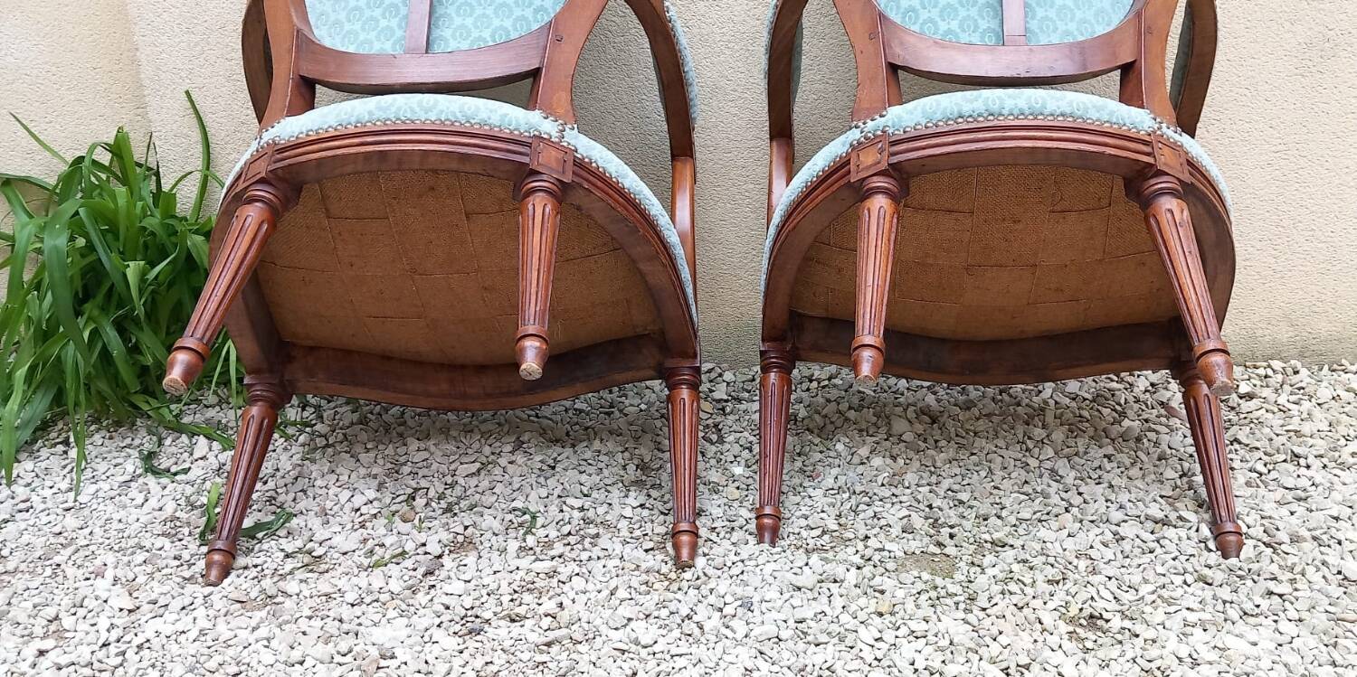 Pair of Louis XVI style medallion armchairs