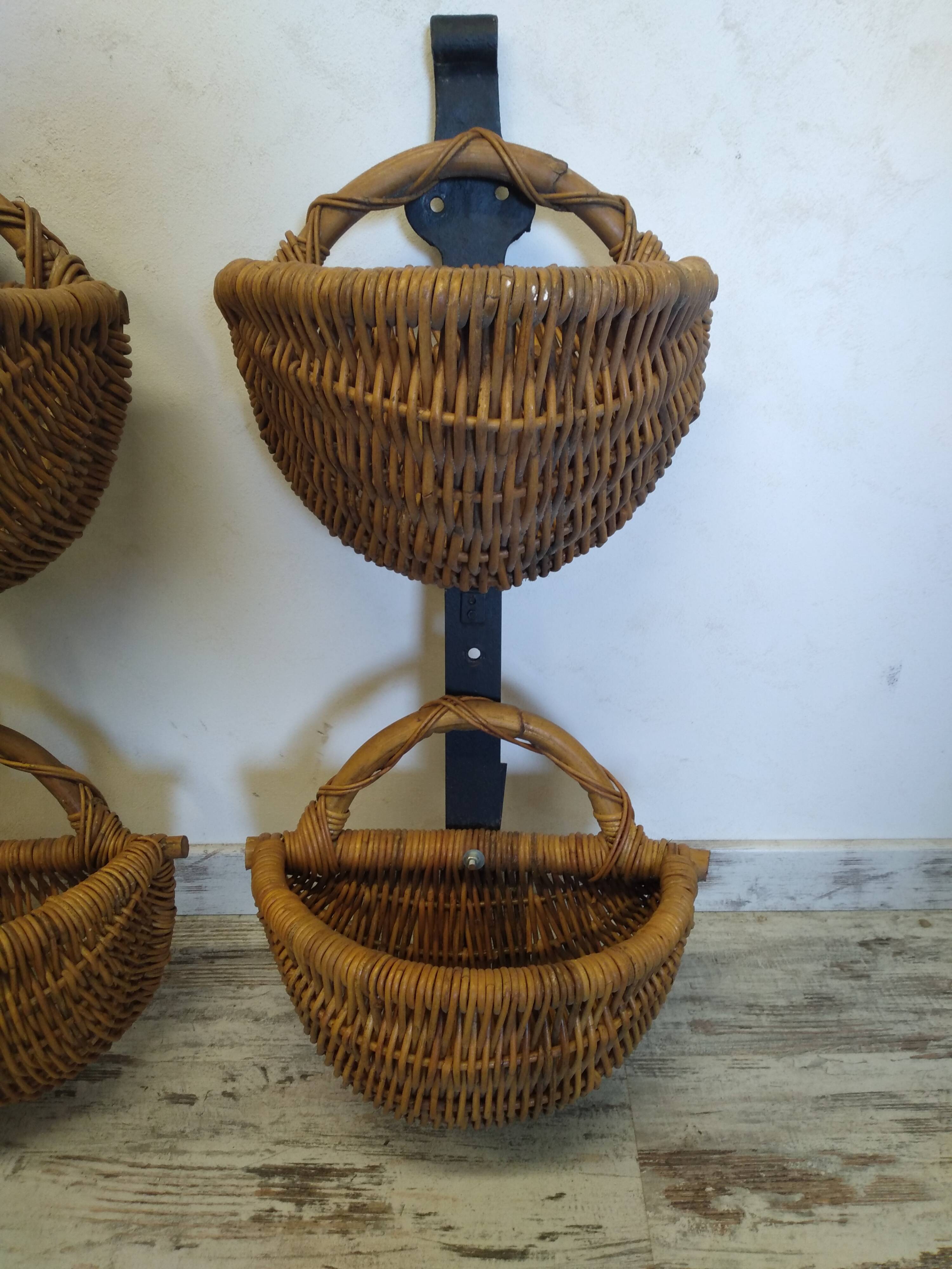 Wicker and wrought iron wall basket