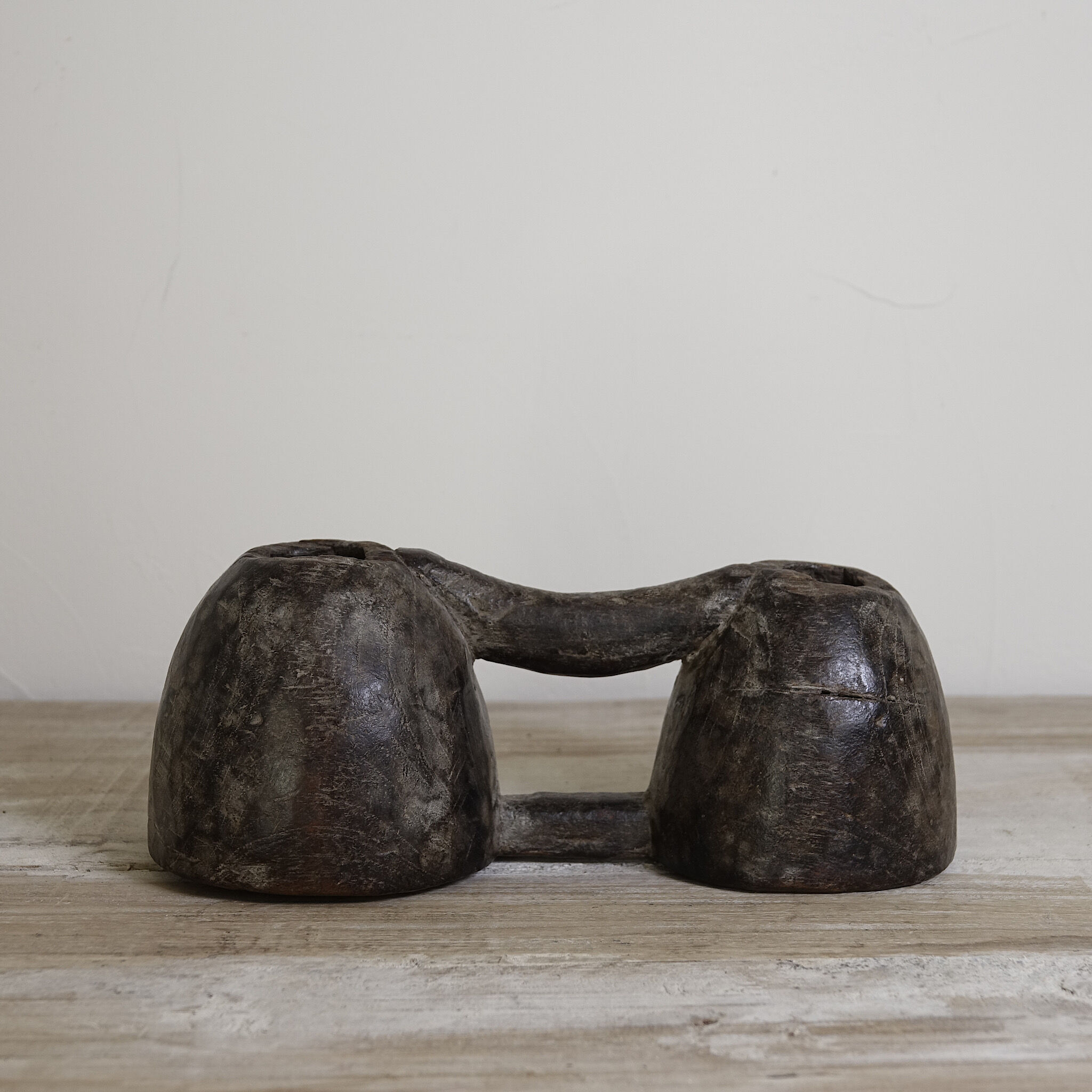 Double inkwell in old wood