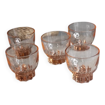 Pink glass liqueur cups from the 1940s