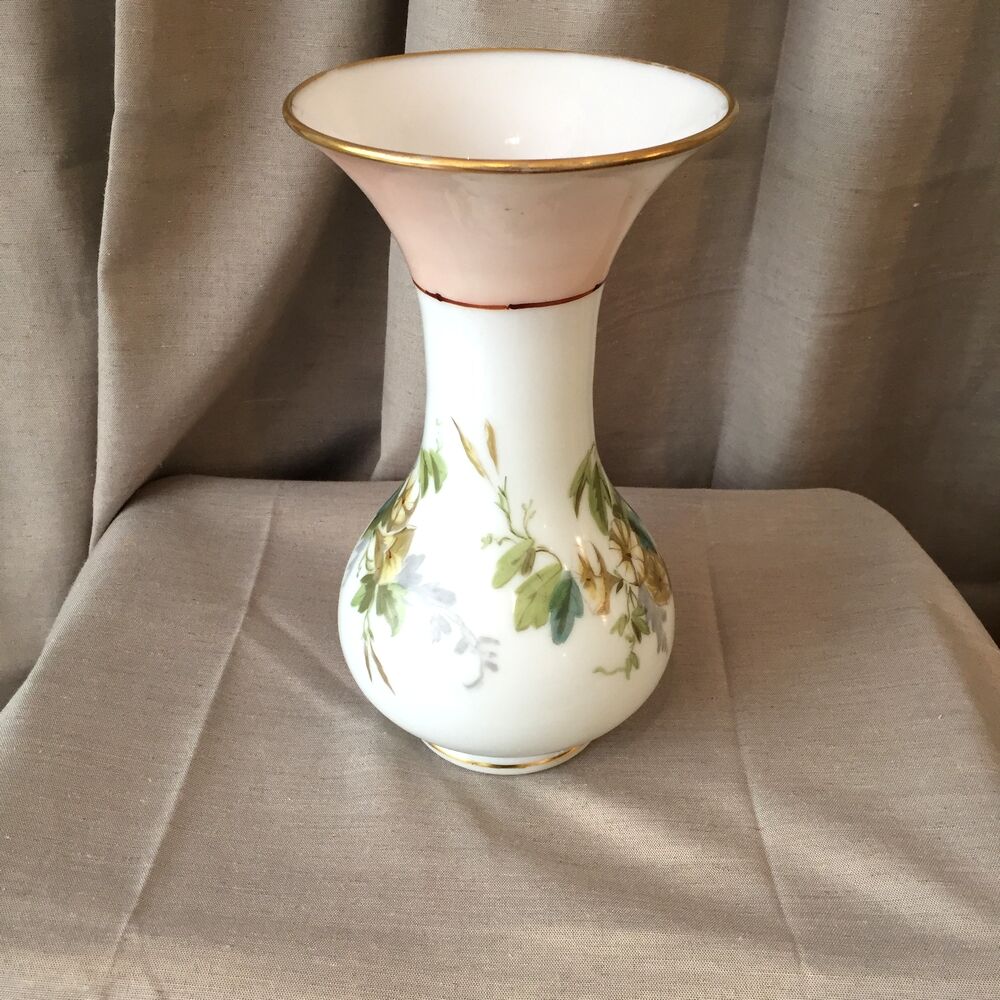 Superb vase in opaline 19th with floral decoration