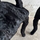 Set of 2 Black Feather-Textured Upholstered Theatrical Armchairs — Wood Frame, Dramatic Baroque Revival Style