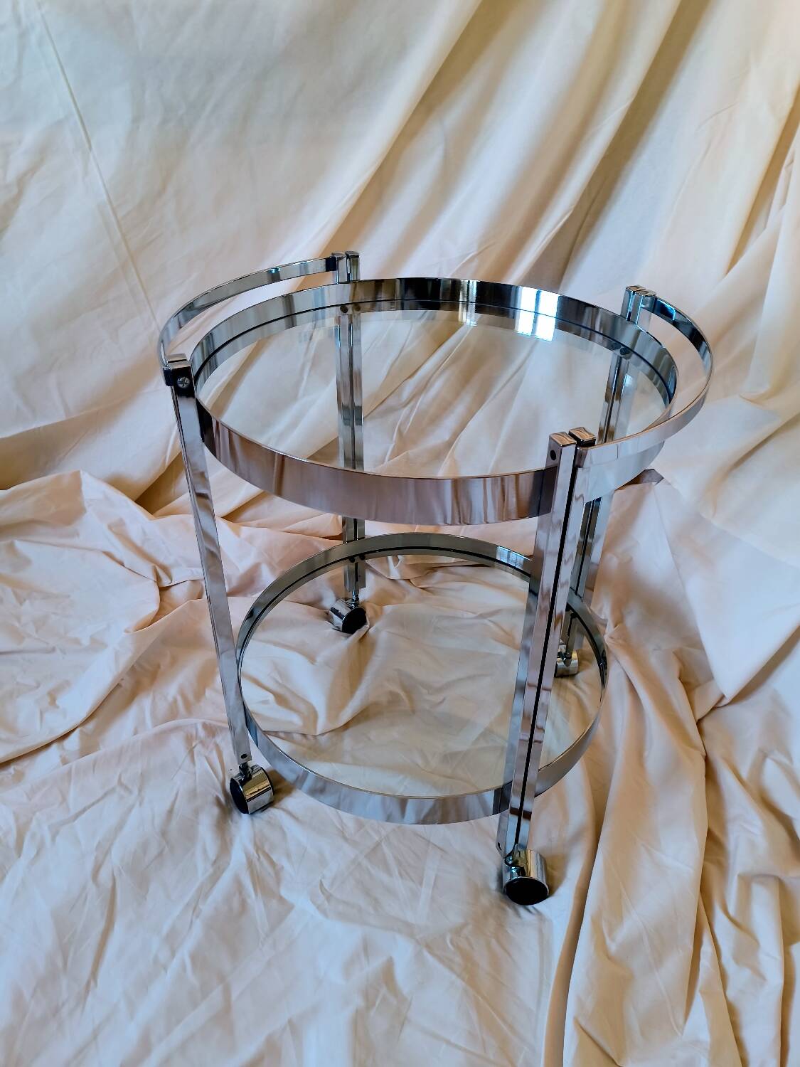 Vintage chrome and glass serving trolley from the 1970s