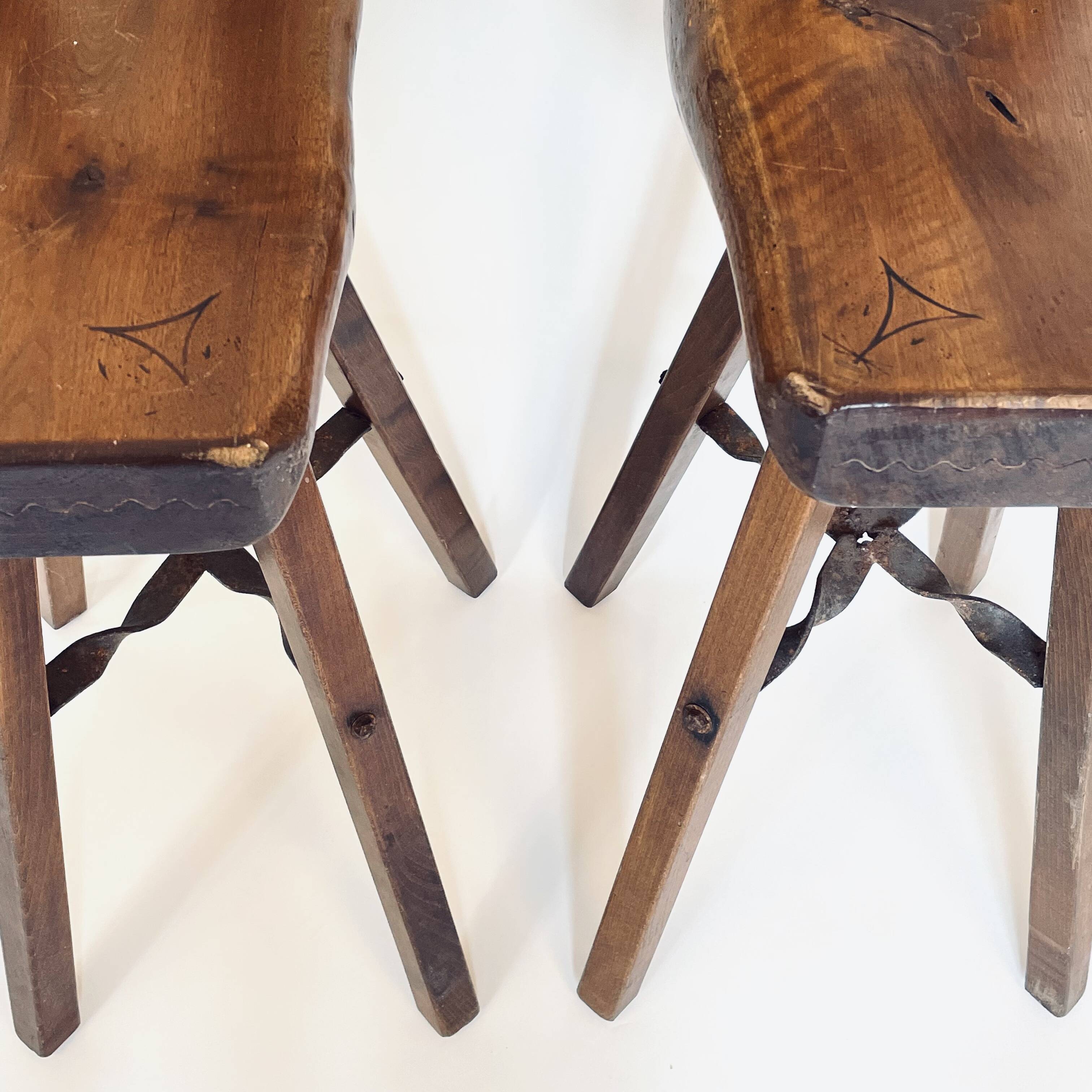 Pair of brutalist bar stools published by Mobichalet, 1950