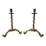 Antique Style Brass Candlesticks, mid 20th century