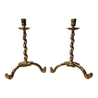 Antique Style Brass Candlesticks, mid 20th century