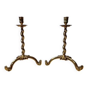 Antique Style Brass Candlesticks, mid 20th century