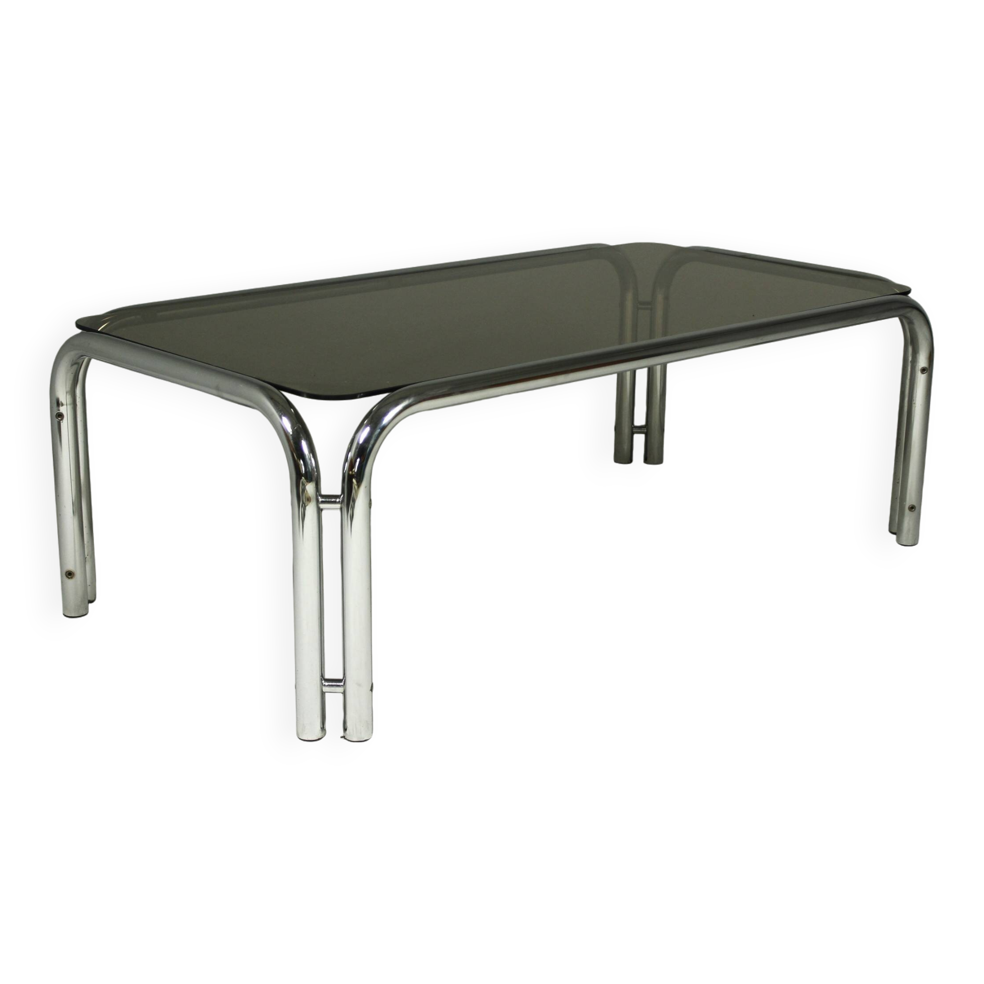 Large Coffee Table from Tubular Steel and Smoked Glass, 1980s.