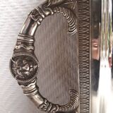 Silver-plated service tray with handles, neoclassical decoration.