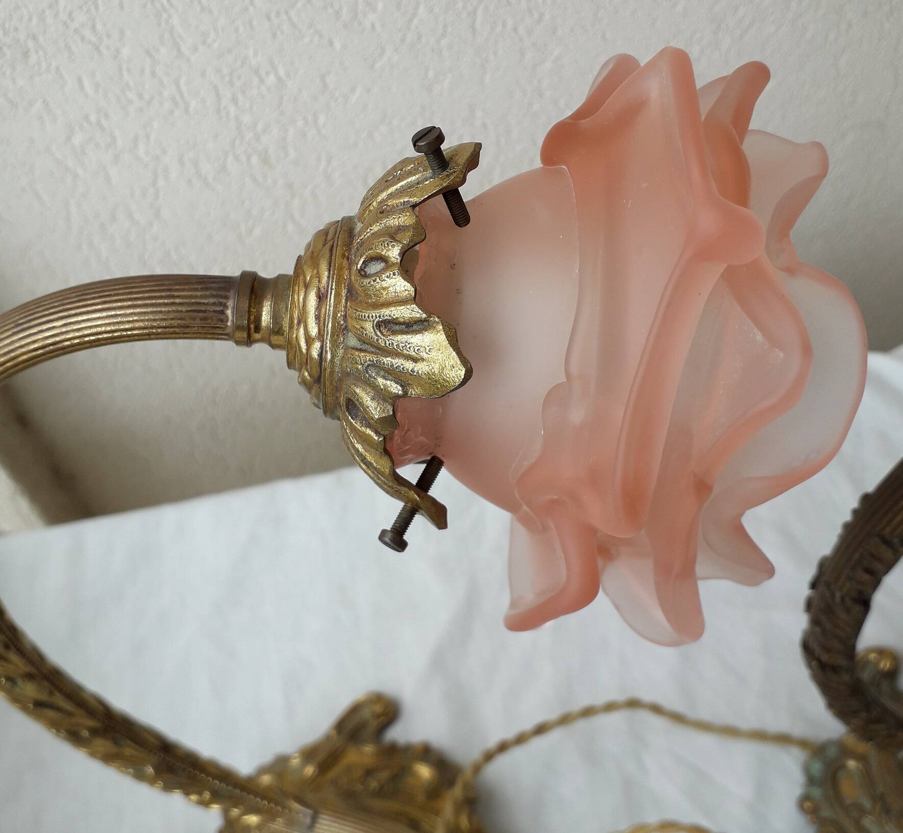2 lampes en bronze et verre