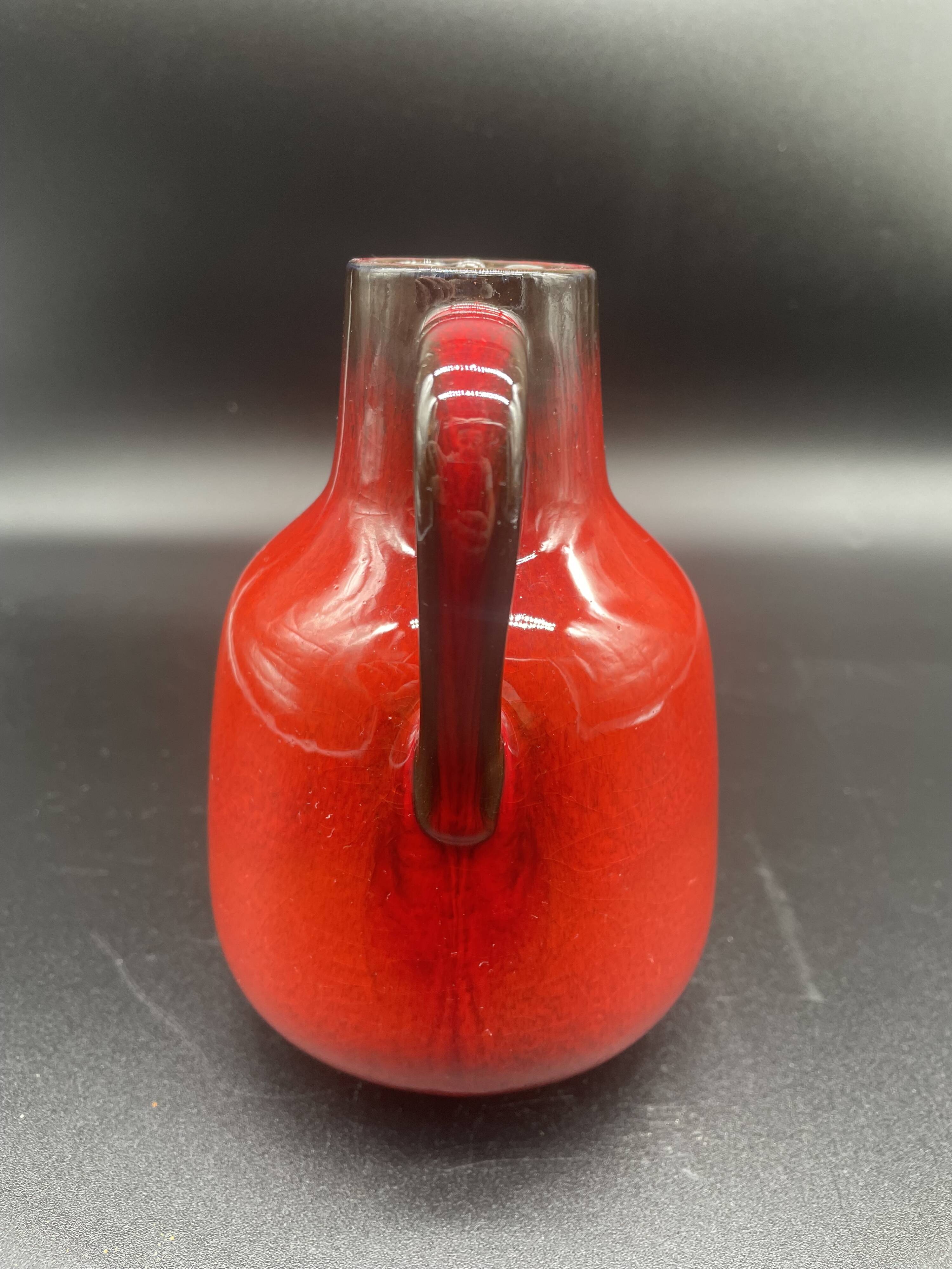 Vintage red ceramic pitcher – Germany, 1960s–70s – Mid-century decor