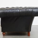 Canapé Chesterfield 2,5 places en cuir de vache noir de style anglais classique
