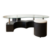 Vintage 1970s coffee table with 2 nesting poufs.