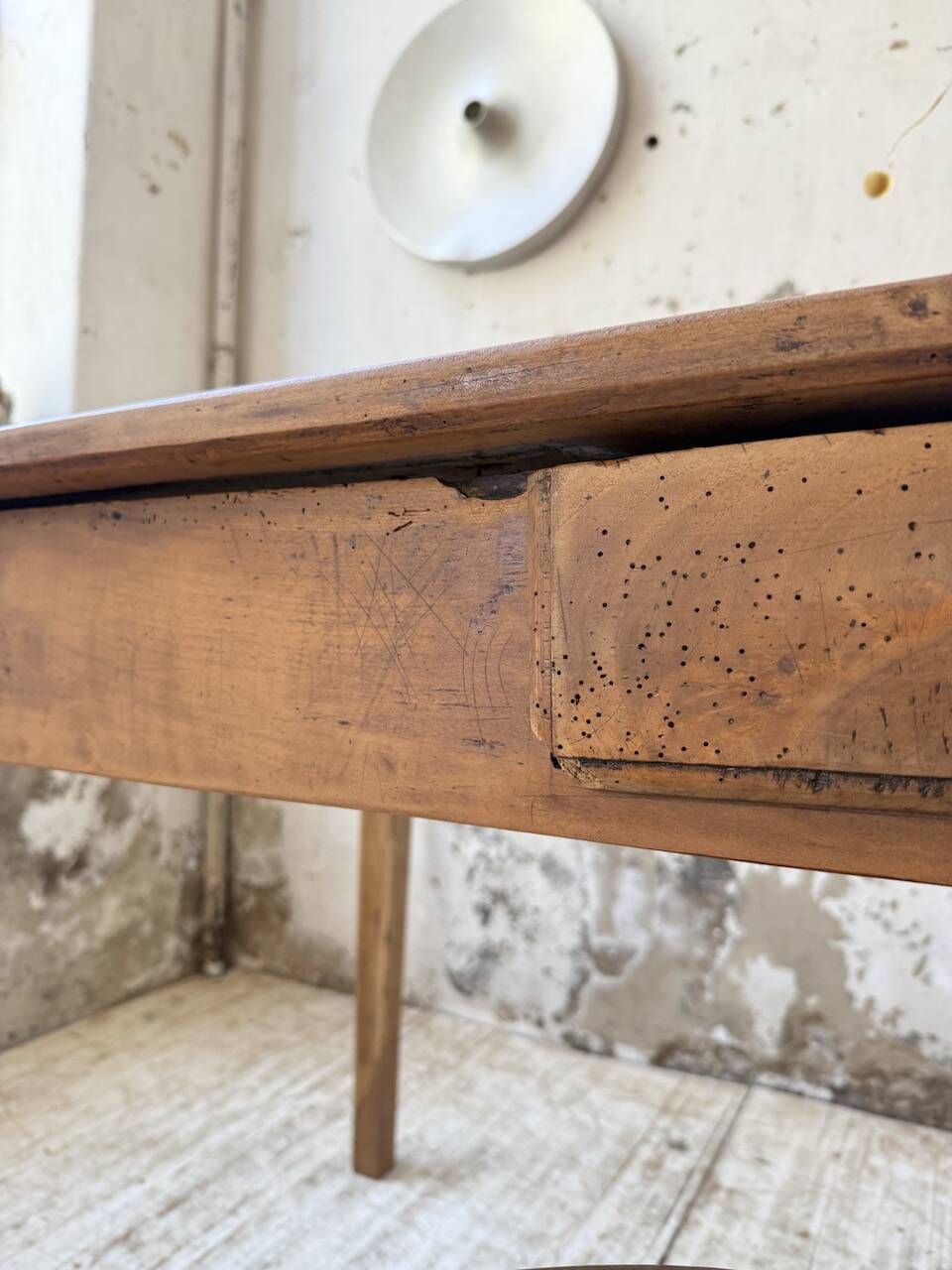 Cherry farmhouse table with spindle legs, 1950s