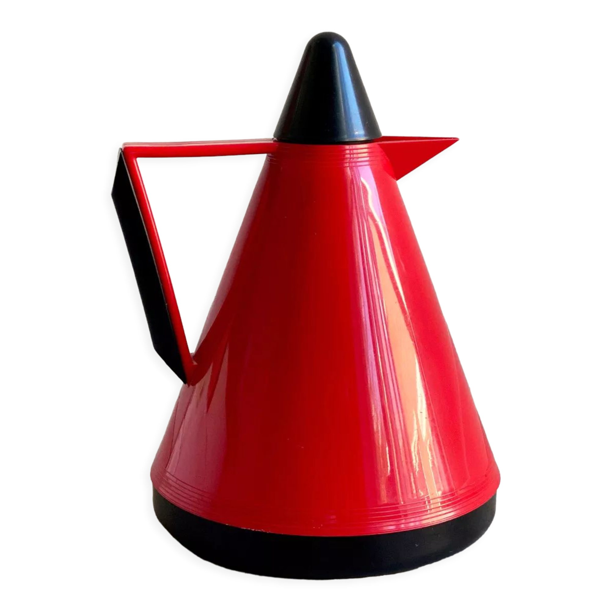 Vintage red post modern thermos by BMF, Memphis design