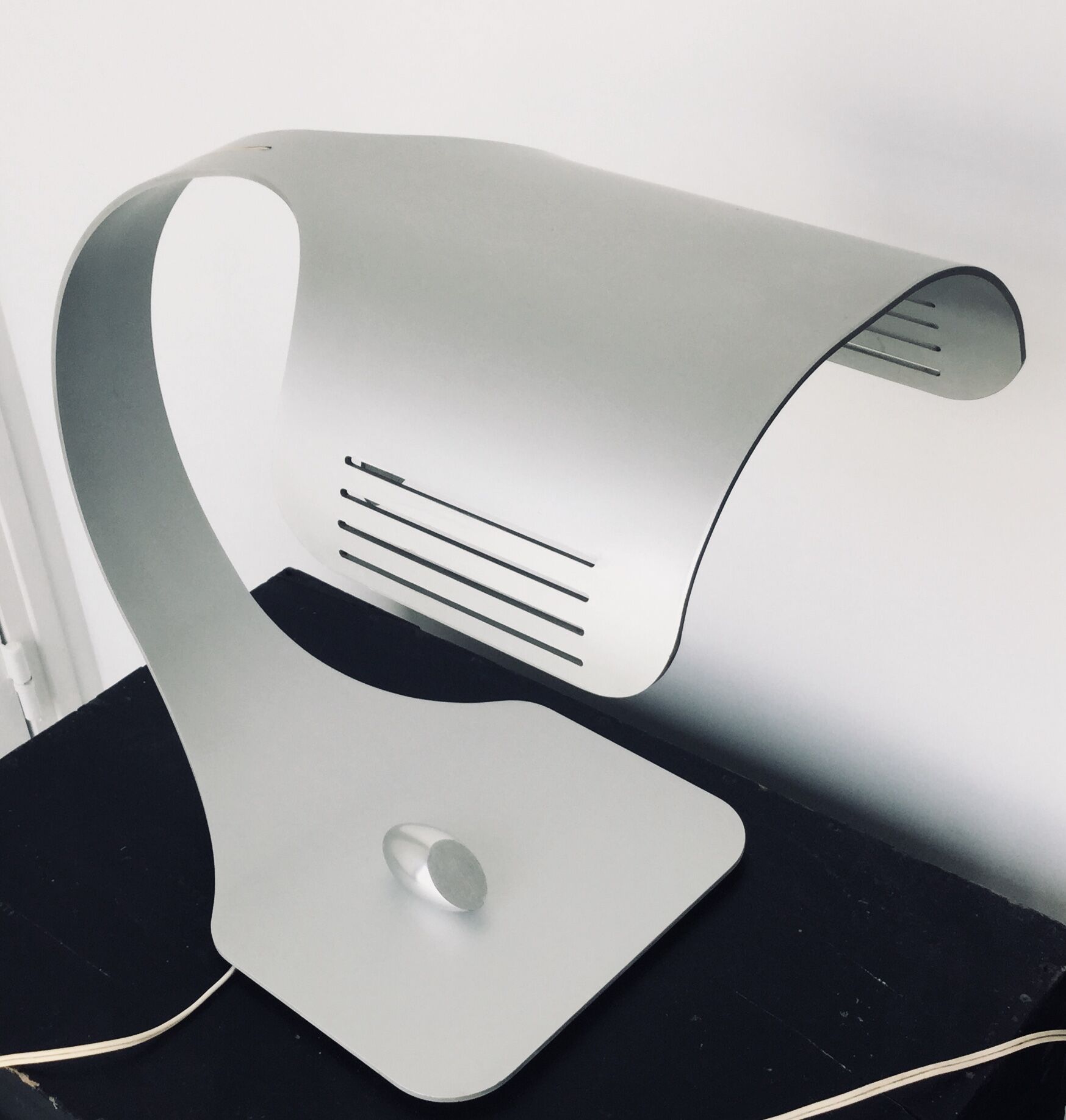 Brushed aluminum table lamp with pebble switch by Walter and Moretti 1970