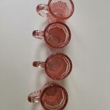 Lot de 4 verres à liqueur en verre rose vintage moulé