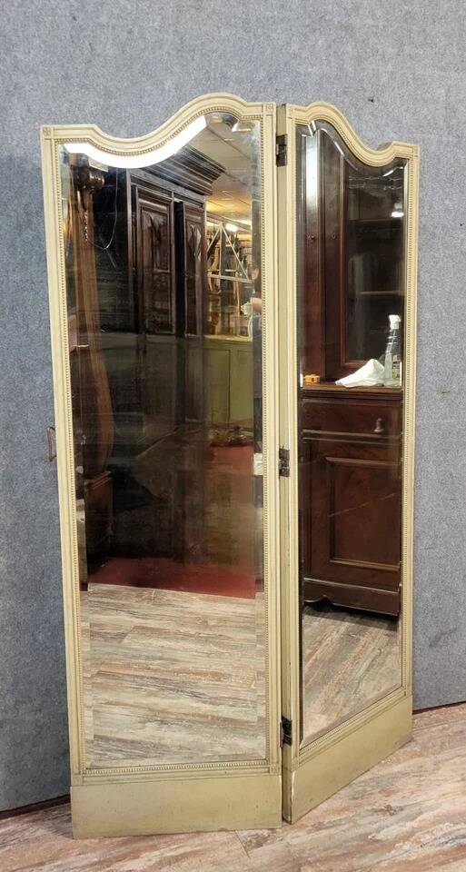 Very large Louis XVI style mirrored screen in lacquered wood circa 1860-1880