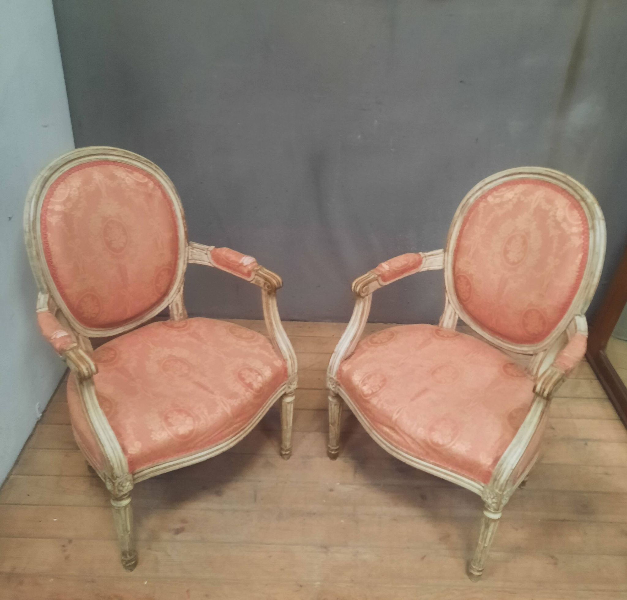 Pair of Louis XVI style medallion armchairs