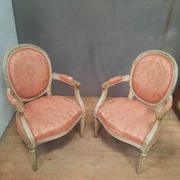 Pair of Louis XVI style medallion armchairs